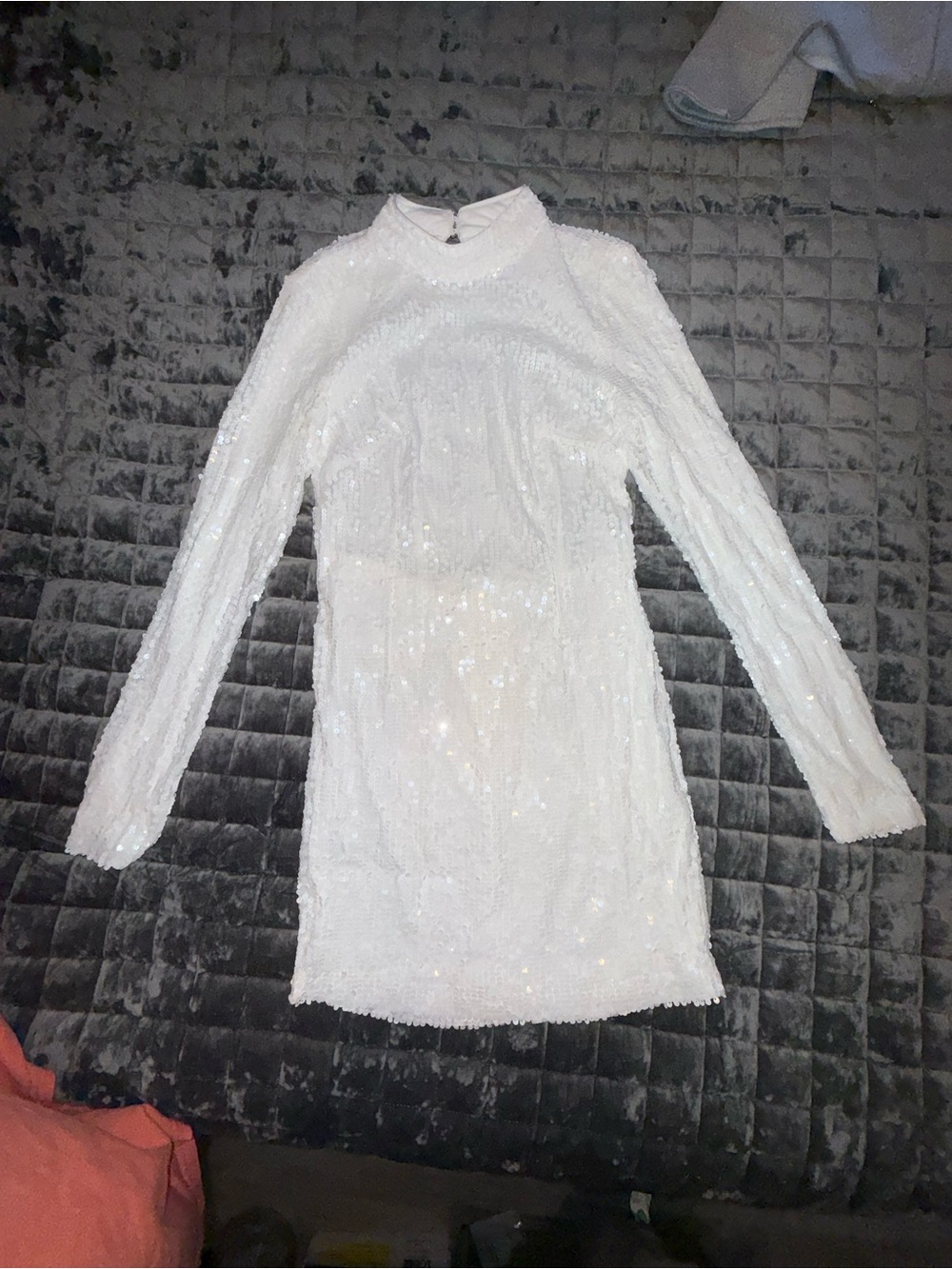 Hello Molly White Sequin Long-Sleeve Mini Dress